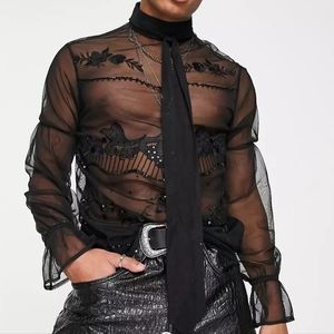 ASOS tie neck top 2xl